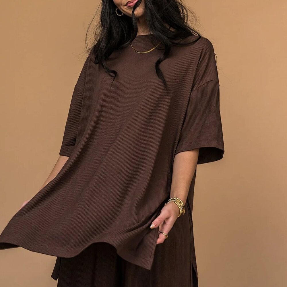 Dressed in LaLa Mocha Ribbed Playsuit - TOP ONLY - Size medium